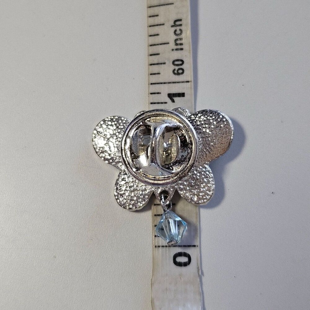 Avon Birthstone March Aquamarine Butterfly Pin Silver Tone Vintage Lapel - Picture 6 of 10